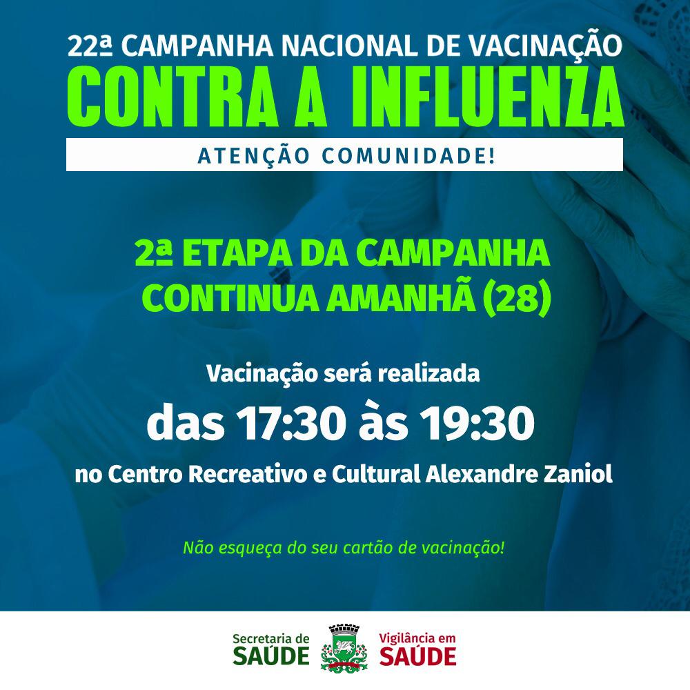 Vacinação contra gripe terá horário estendido nesta terça (28) em São Marcos