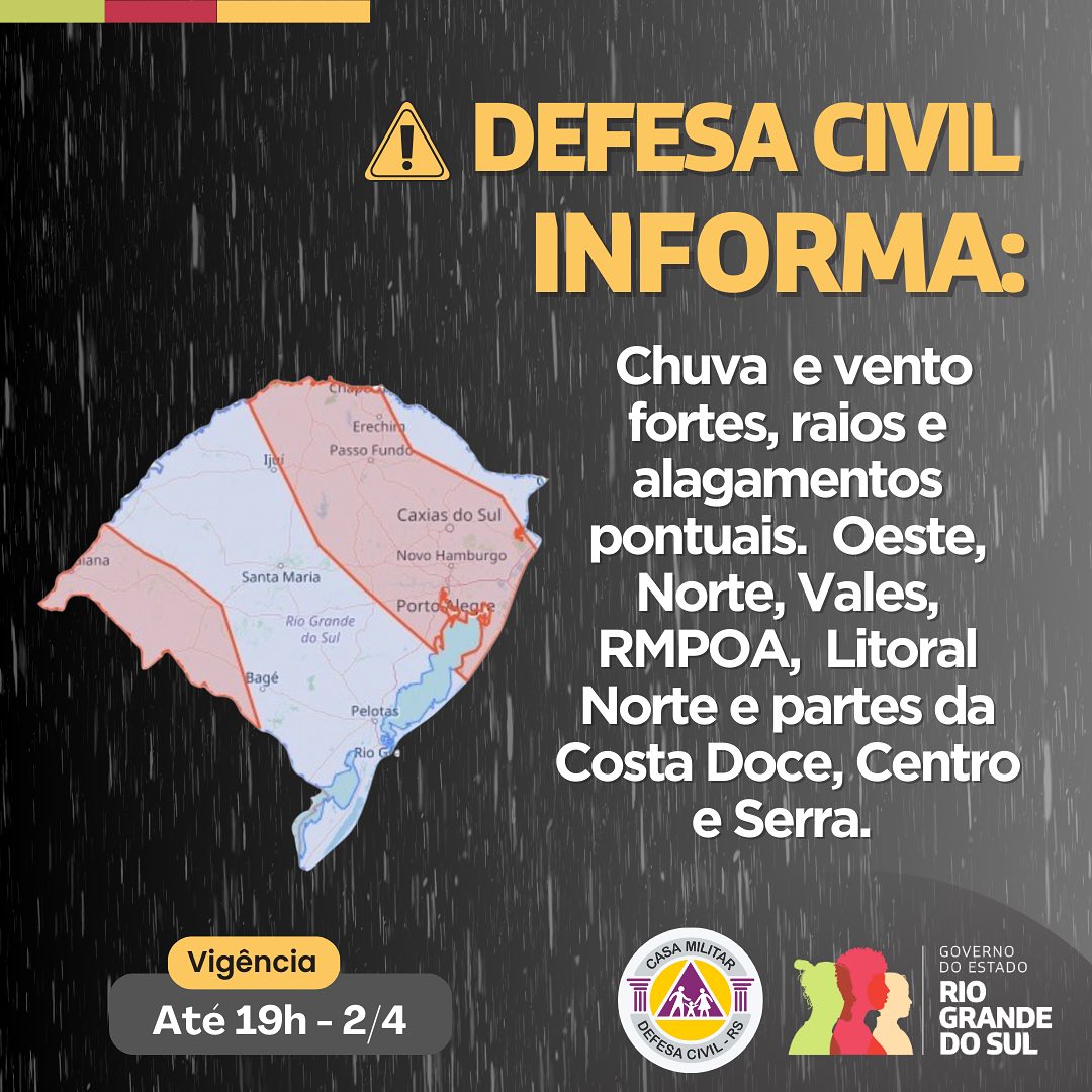 Defesa Civil alerta para risco de temporais e alagamentos na região