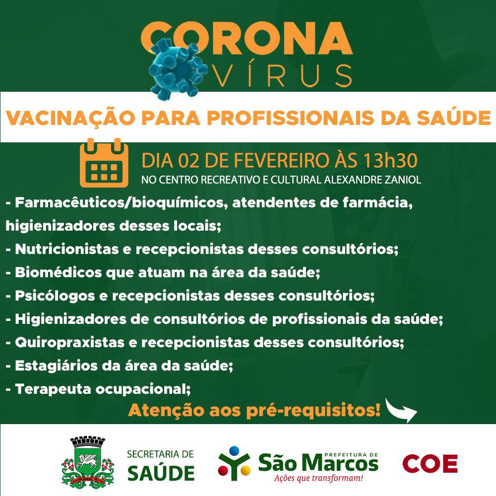 Vacinação de profissionais da saúde continua nesta terça-feira (02)
