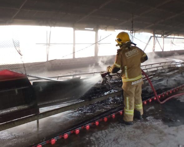 Bombeiros atenderam incêndio em aviário neste domingo
