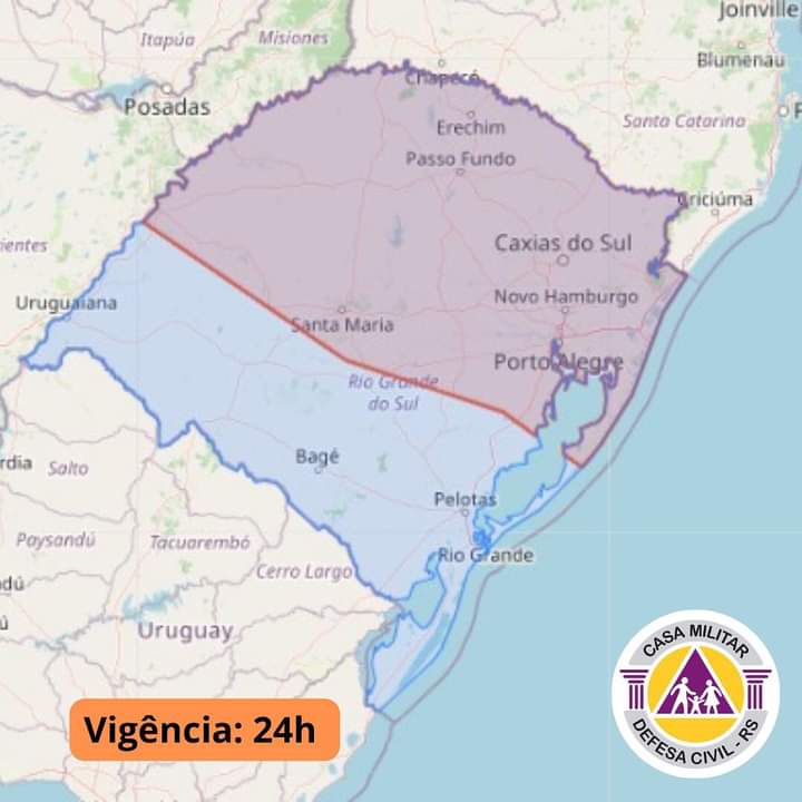 Defesa Civil emite alerta de enxurrada para as próximas 24h