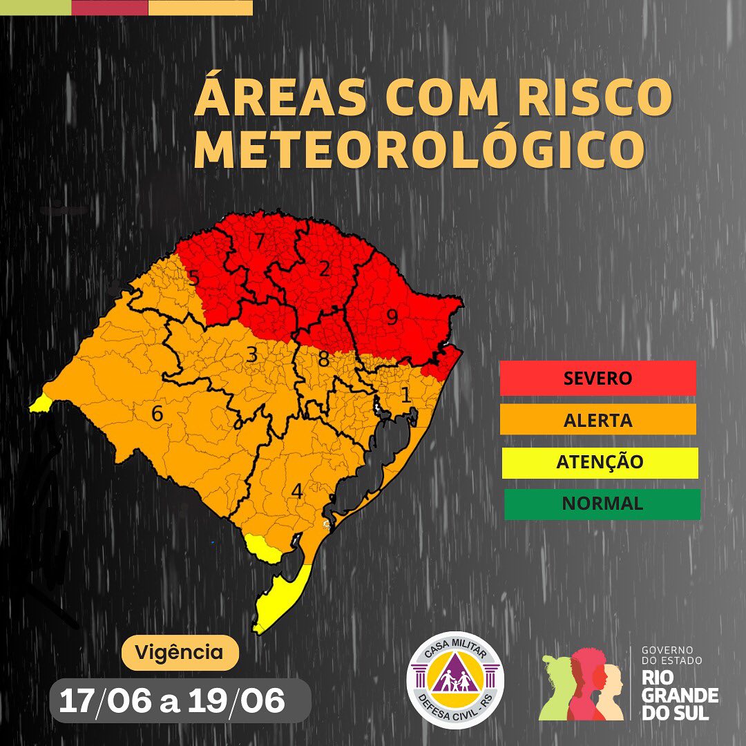 Sala de Situação do RS atualiza a previsão da condição meteorológica para os próximos dias