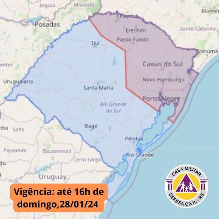 Defesa Civil emite alerta meteorológico para chuvas fortes e ventos intensos
