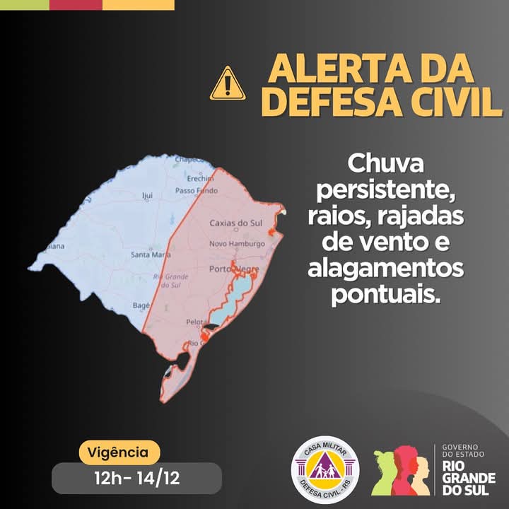 Defesa Civil alerta para tempo severo com risco de alagamentos até sábado