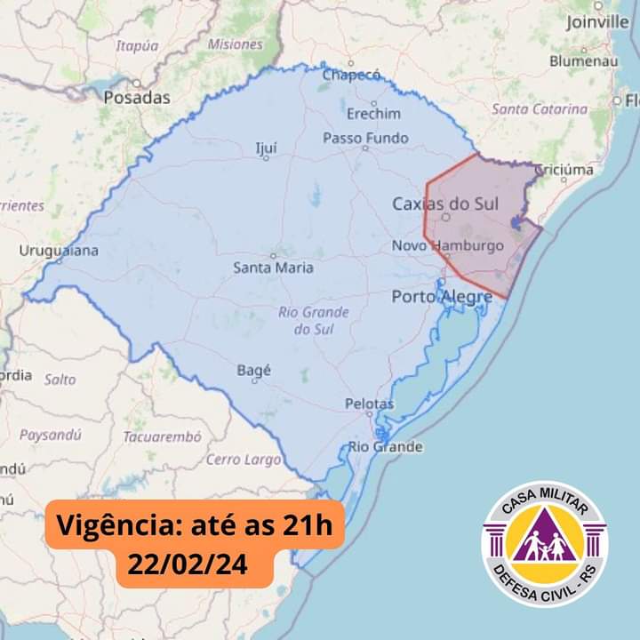 Defesa Civil emite alerta para chuvas e ventos pontualmente fortes