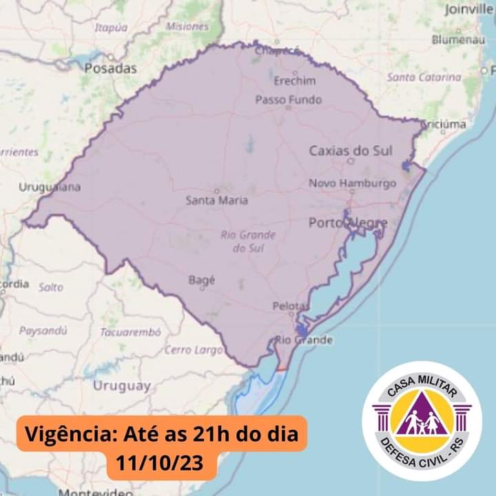 Defesa Civil emite alerta de temporais e chuva forte para todo o Estado