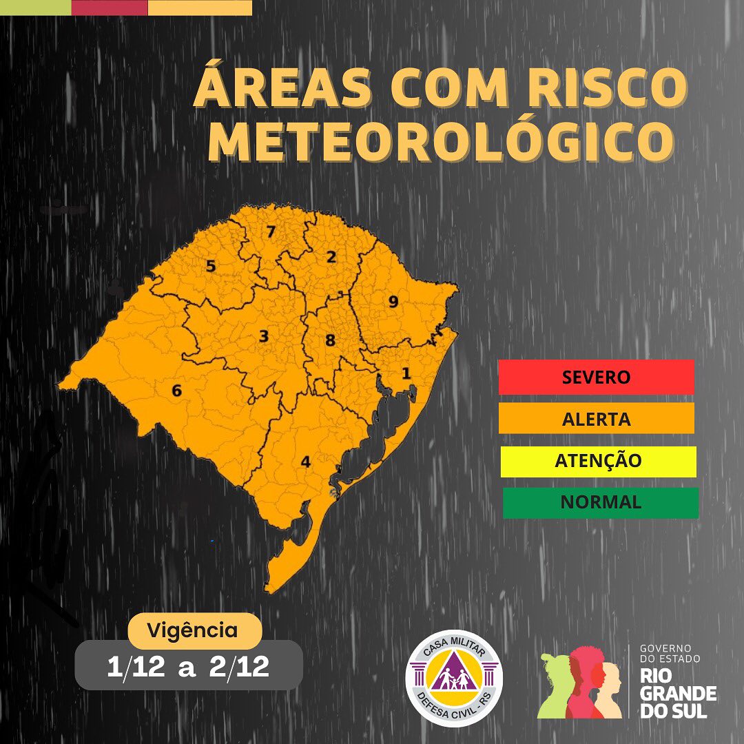 Frente fria traz tempestades e ventos fortes ao Rio Grande do Sul neste domingo