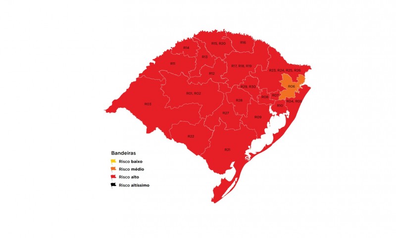 Uma bandeira laranja e 20 vermelhas no mapa do Distanciamento Controlado