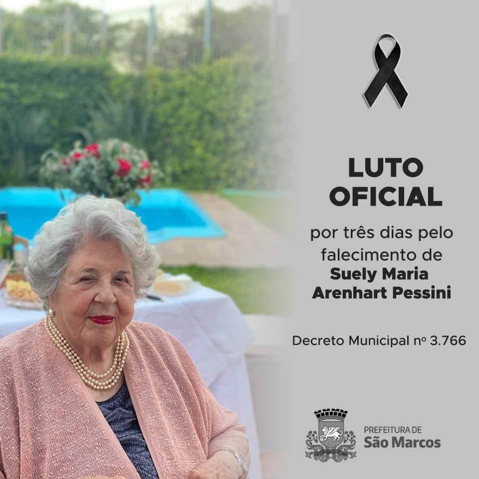 Município decreta luto oficial de três dias pela morte de Suely Maria Arenhart Pessini