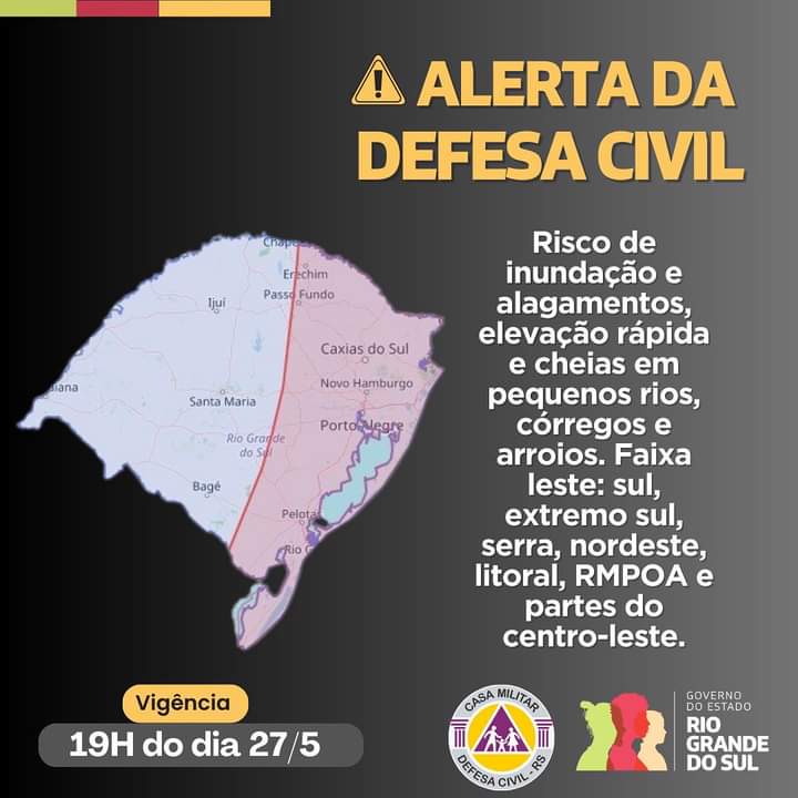 Defesa Civil alerta para chuva com risco de inundações e alagamentos
