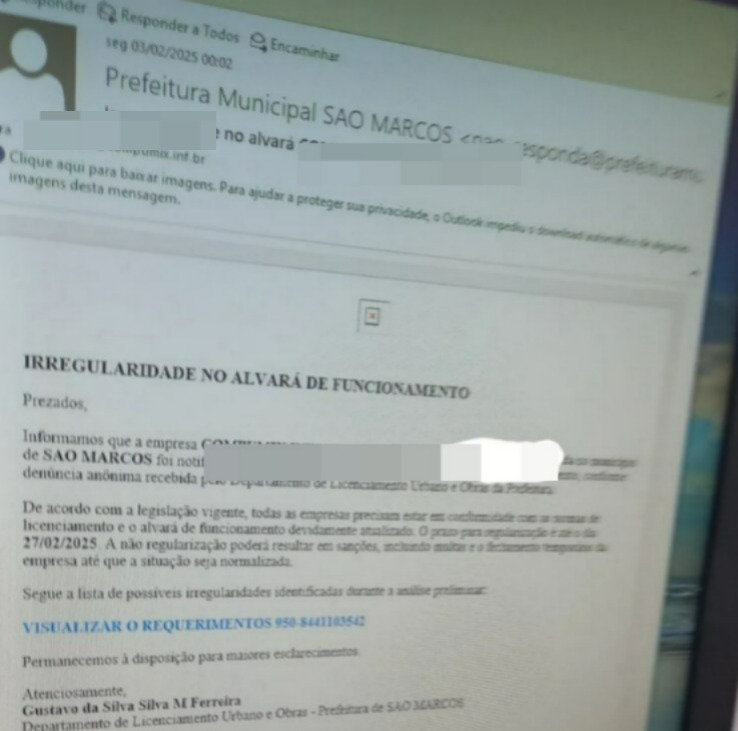 Alerta: nova onda de e-mails falsos em nome da Prefeitura de São Marcos