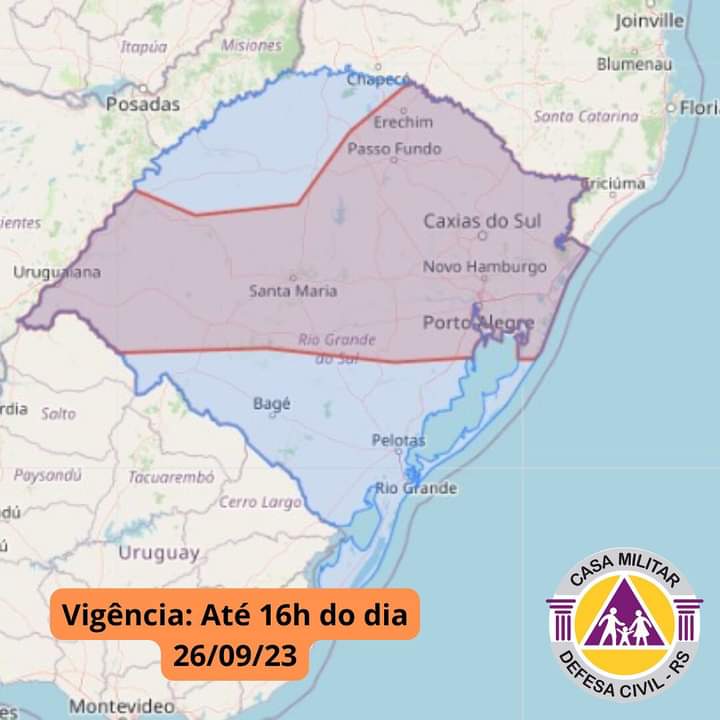 Defesa Civil emite alerta de temporais para esta terça-feira