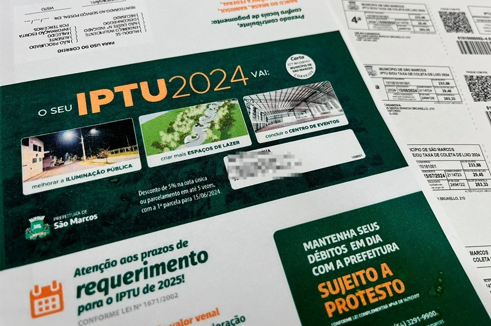 Em São Marcos, distribuição dos carnês do IPTU começa em maio; desconto de 5% para pagamento em cota única
