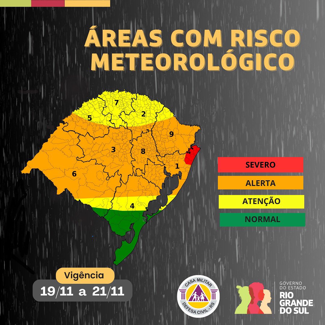 Chuvas intensas e ventos fortes exigem atenção entre os dias 19 e 21 de novembro