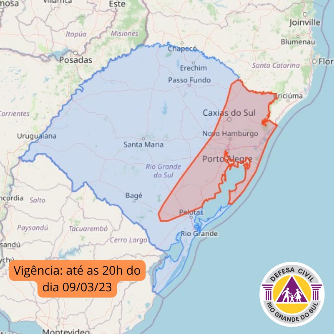 Defesa Civil emite alerta de temporais para esta quinta-feira (9)