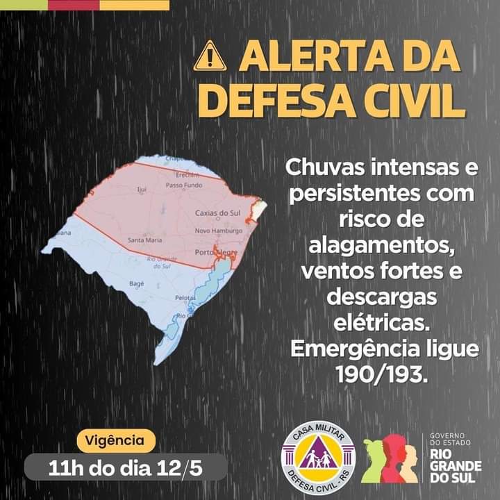 Defesa Civil alerta para chuvas intensas e persistentes