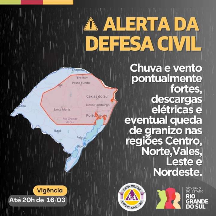 Defesa Civil emite alerta de tempestade para este sábado