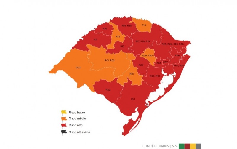 Mapa preliminar traz 14 regiões em bandeira vermelha na 12ª rodada do Distanciamento Controlado