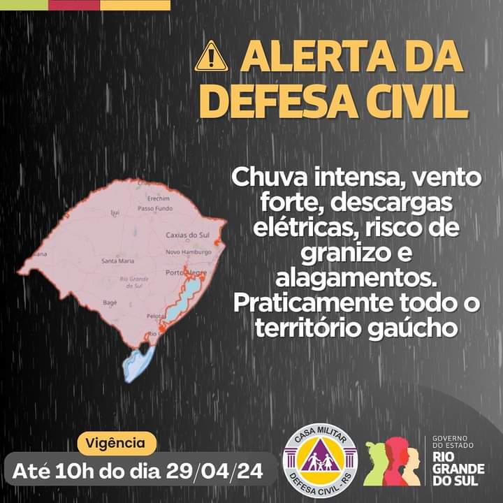 Defesa Civil alerta para condições climáticas adversas durante a madrugada
