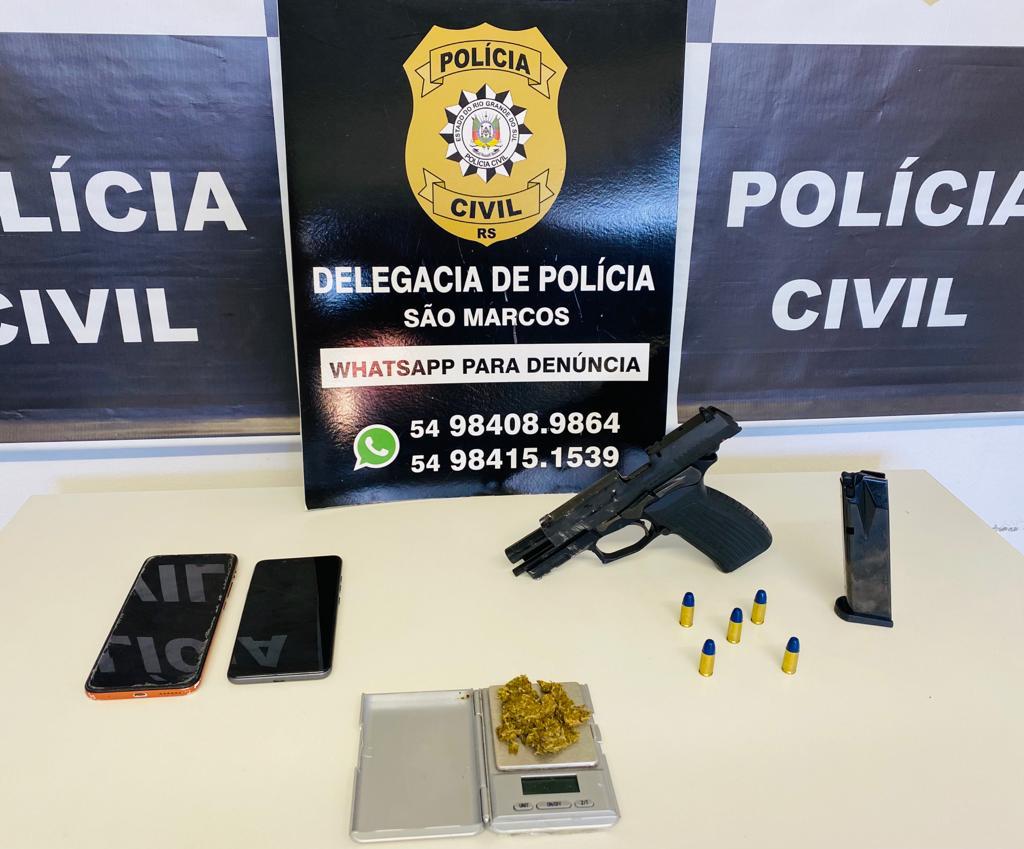 Casal foi preso por tráfico de drogas e posse ilegal de arma de fogo em São Marcos