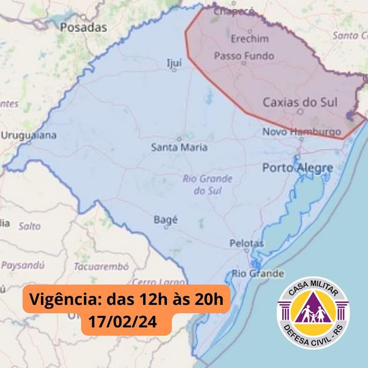 Defesa Civil emitiu alerta de temporais para a tarde deste sábado