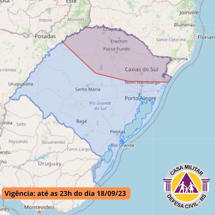 Defesa Civil emite alerta de temporais para esta segunda-feira