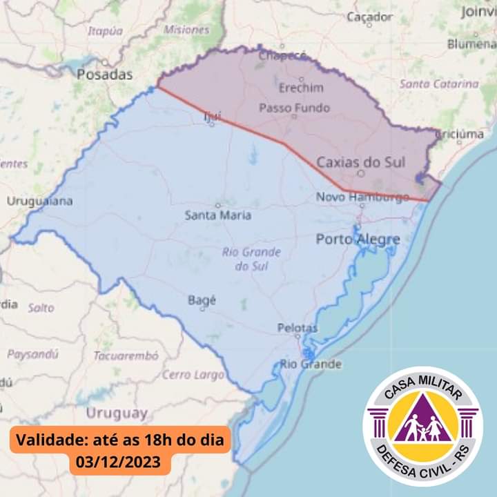 Alerta meteorológico: riscos de chuvas intensas e ventos fortes na região até as 18h de domingo