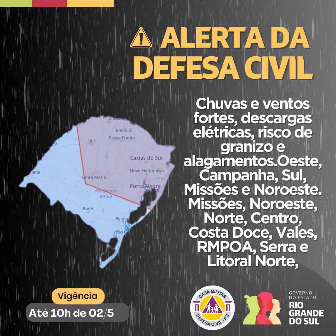 Defesa Civil alerta para mais temporais com riscos extremos à população