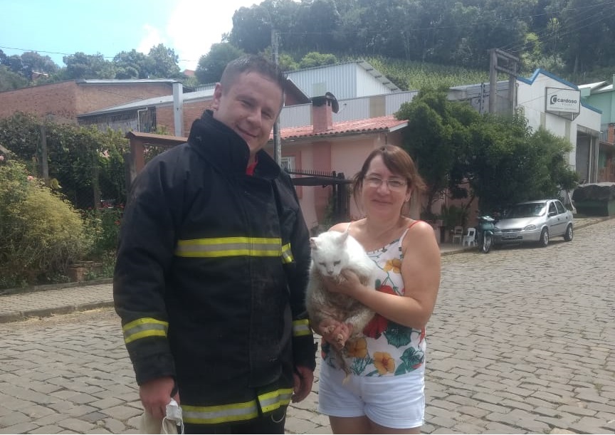 Bombeiro rasteja mais de 20 metros em bueiro e salva gatinho