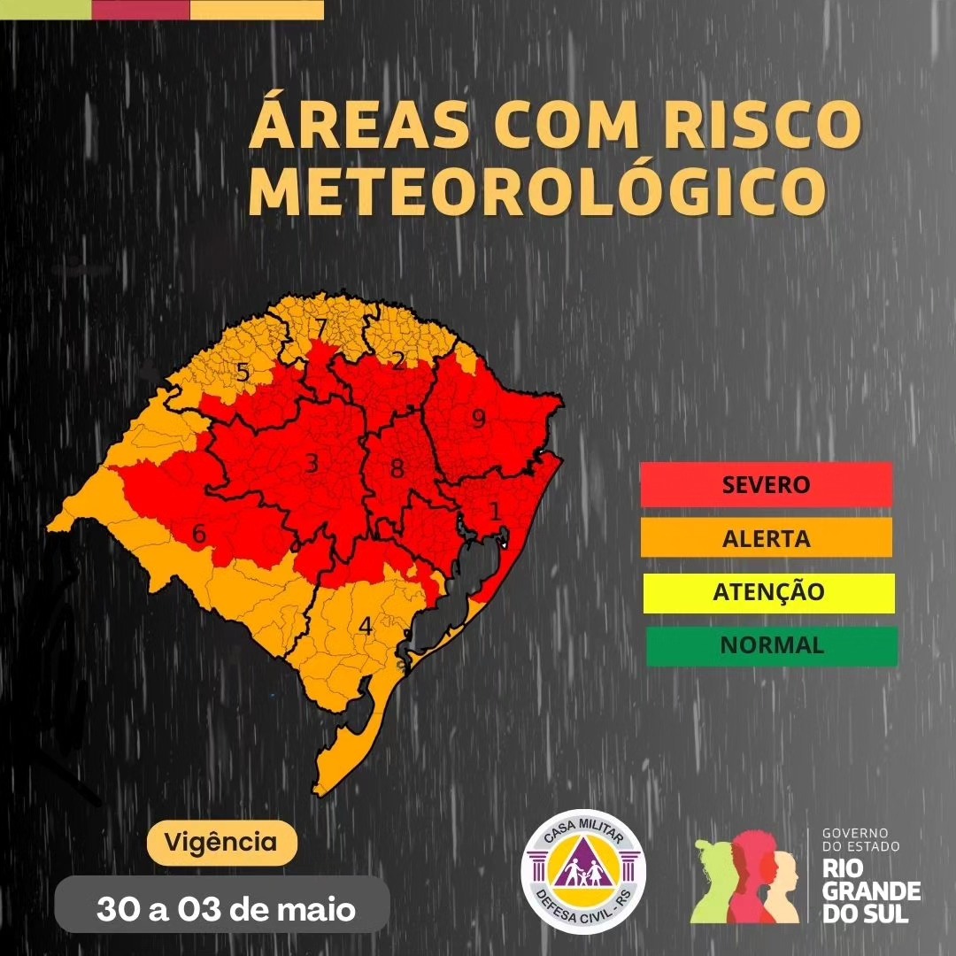Alerta meteorológico: chuvas intensas e riscos de inundações no Rio Grande do Sul