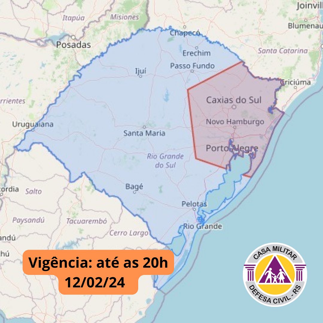 Defesa Civil emite alerta para chuvas fortes e ventos intensos na região
