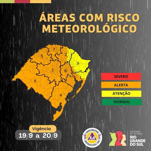 Fortes chuvas e temporais devem atingir o Rio Grande do Sul nesta quinta-feira