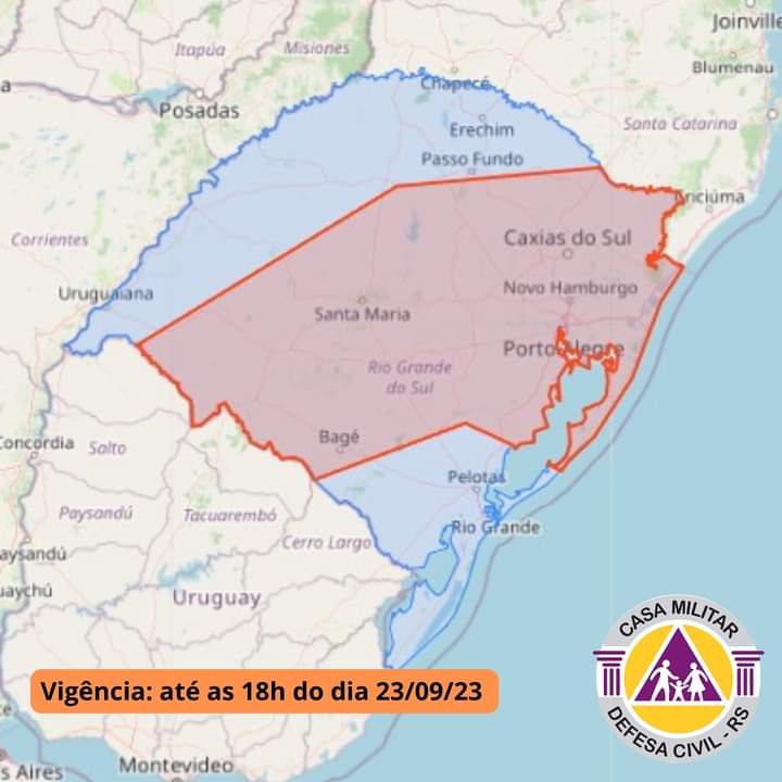 Defesa Civil do Rio Grande do Sul emite alerta de temporais para parte do Estado