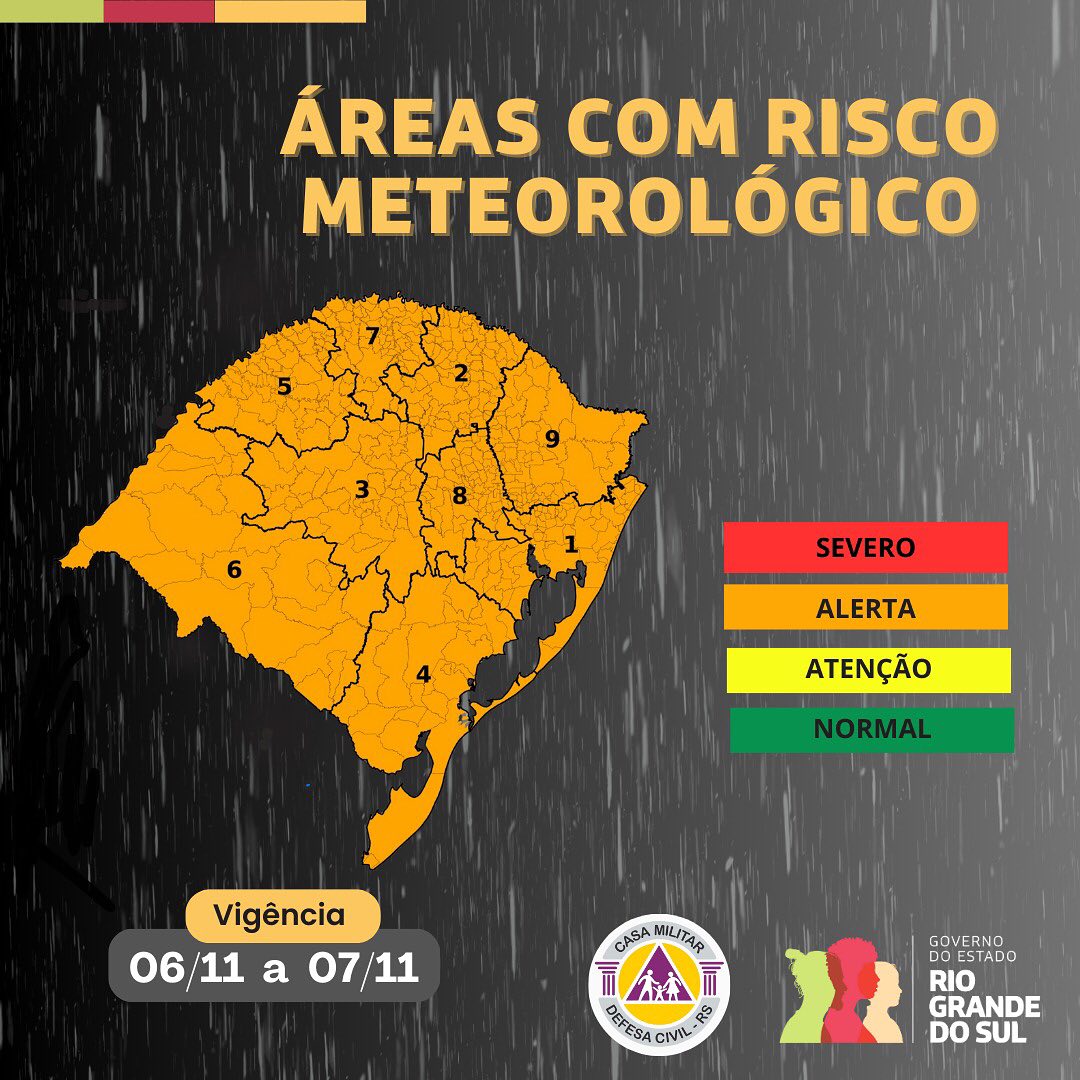Chuva intensa e ventos fortes devem atingir o Rio Grande do Sul