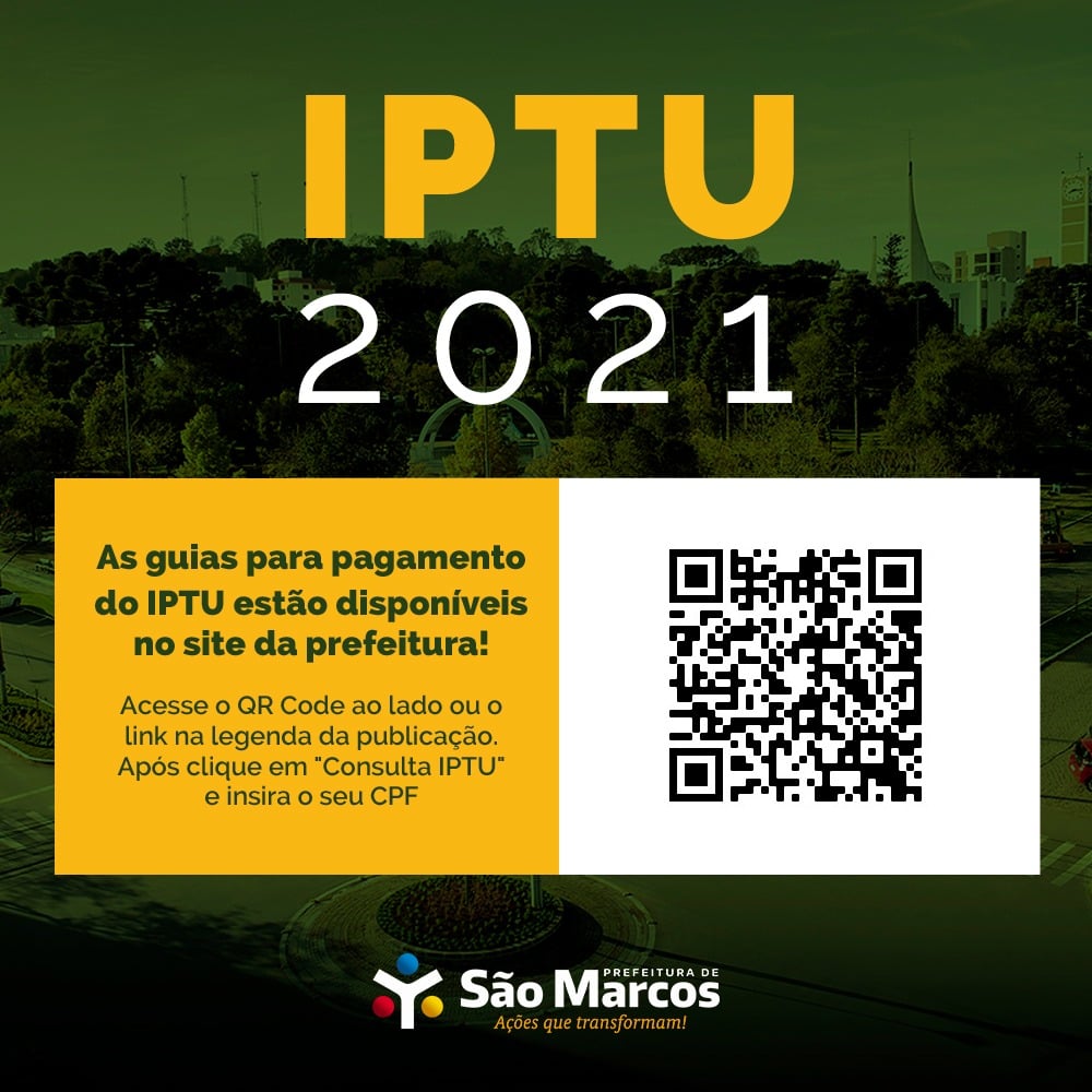 Hoje inicia o calendário de pagamento do IPTU em São Marcos