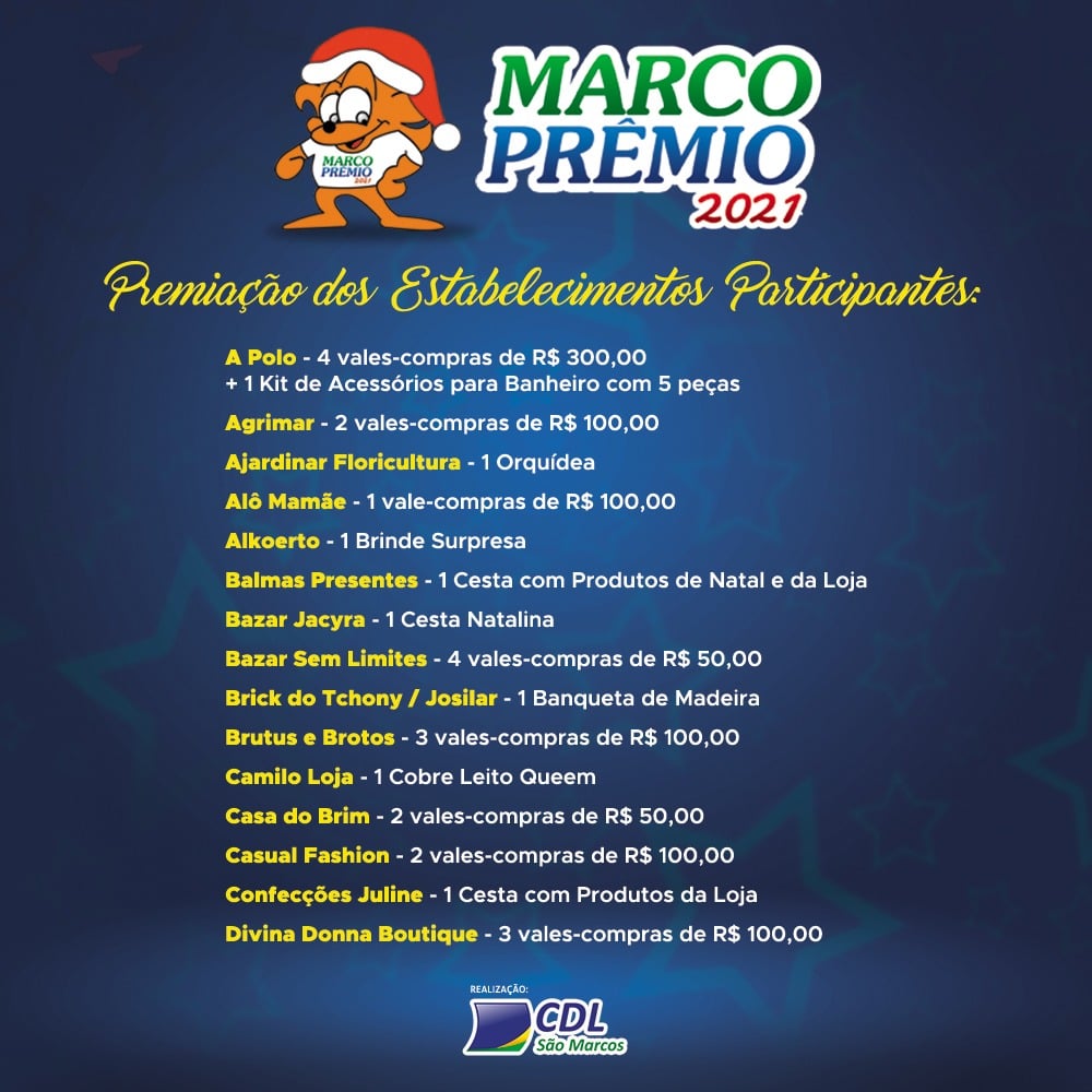 Marcoprêmio terá sorteio dia 8 de janeiro