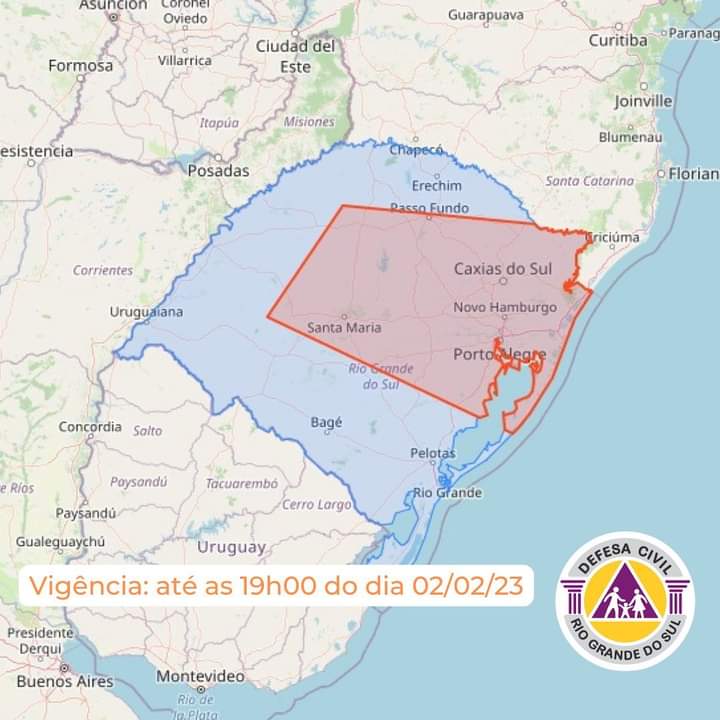 Defesa Civil emite alerta de temporais para esta quinta-feira