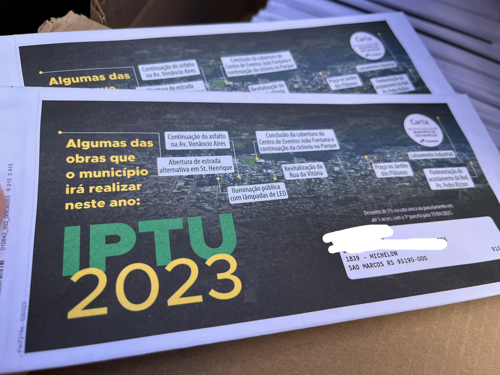 Entrega dos carnês do IPTU está suspensa momentaneamente em São Marcos