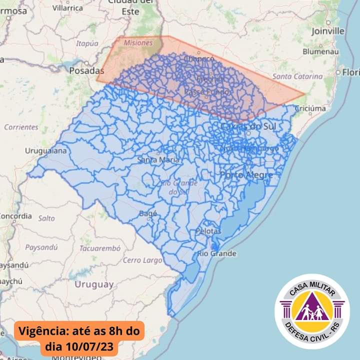 Defesa Civil emite alerta de chuva forte e eventual queda de granizo