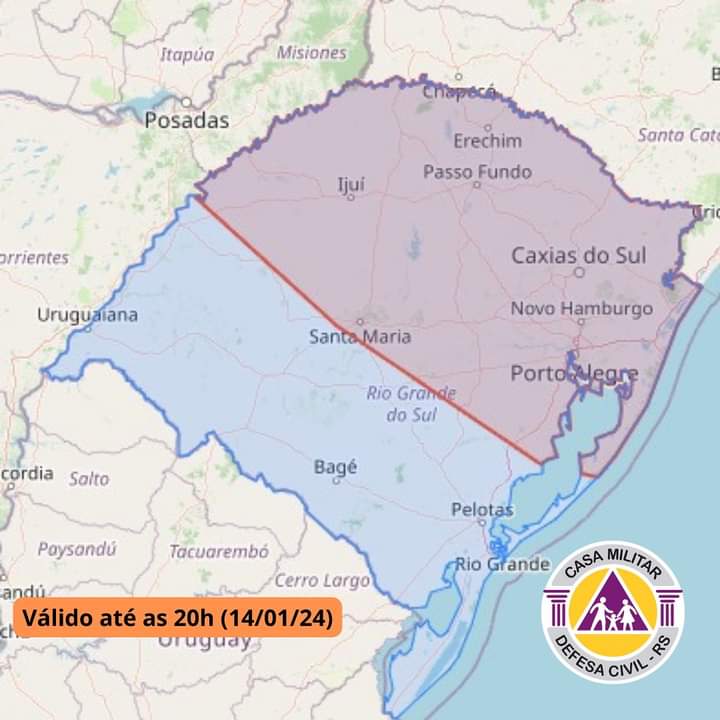 Defesa Civil emite alerta para chuvas intensas e ventos fortes