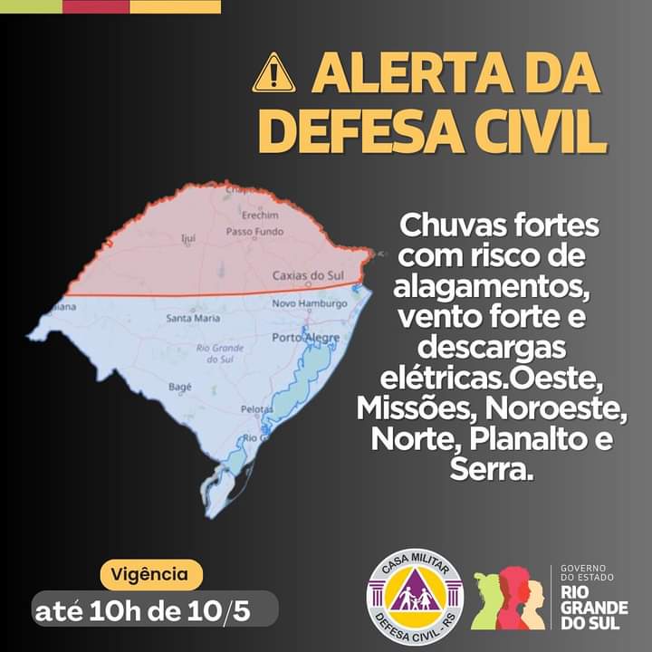 Defesa Civil alerta para chuvas fortes e riscos de alagamentos