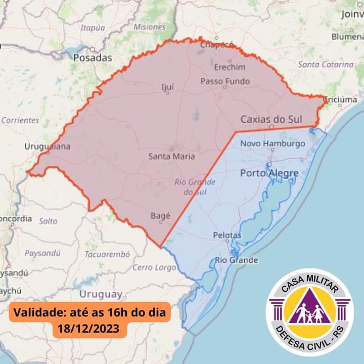 Alerta de temporais em parte do Rio Grande do Sul nesta segunda-feira
