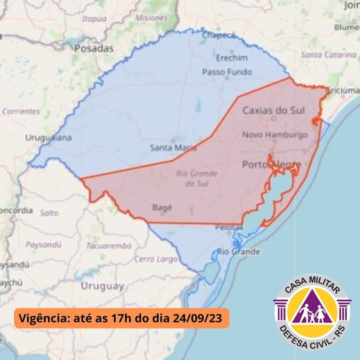 Defesa Civil emite alerta de temporais para o Rio Grande do Sul
