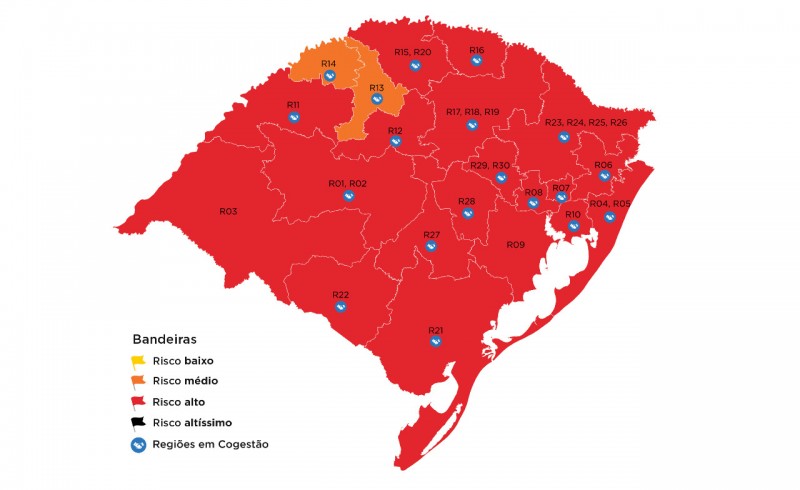 RS apresenta aumento das regiões em vermelho na 36ª rodada