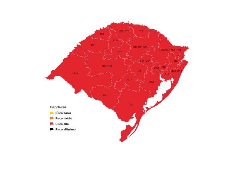 Pela primeira vez, todas as 21 regiões estão em bandeira vermelha no mapa preliminar