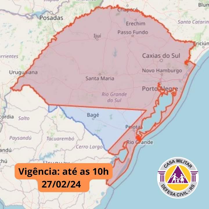 Defesa Civil emite alerta de chuvas fortes e ventos intensos para esta noite