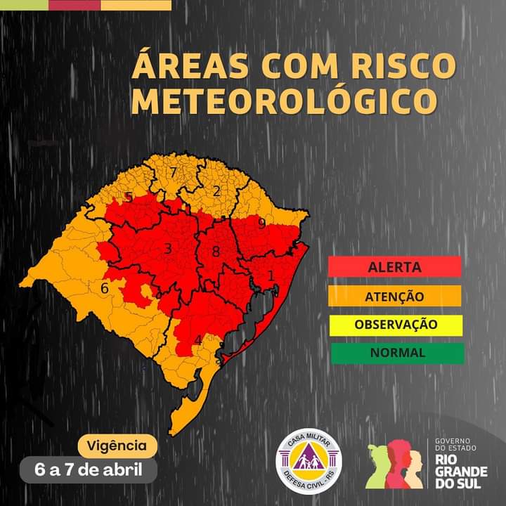 Chuvas intensas e ventos fortes atingirão o Rio Grande do Sul entre este sábado e domingo