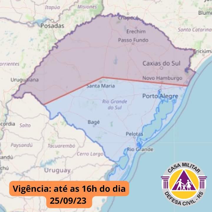 Defesa Civil emite alerta de temporais no Rio Grande do Sul