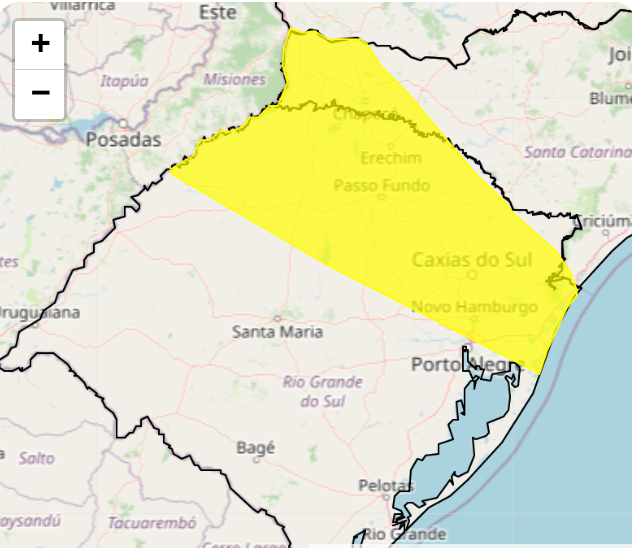 Inmet emitiu alerta de tempestades para o Rio Grande do Sul